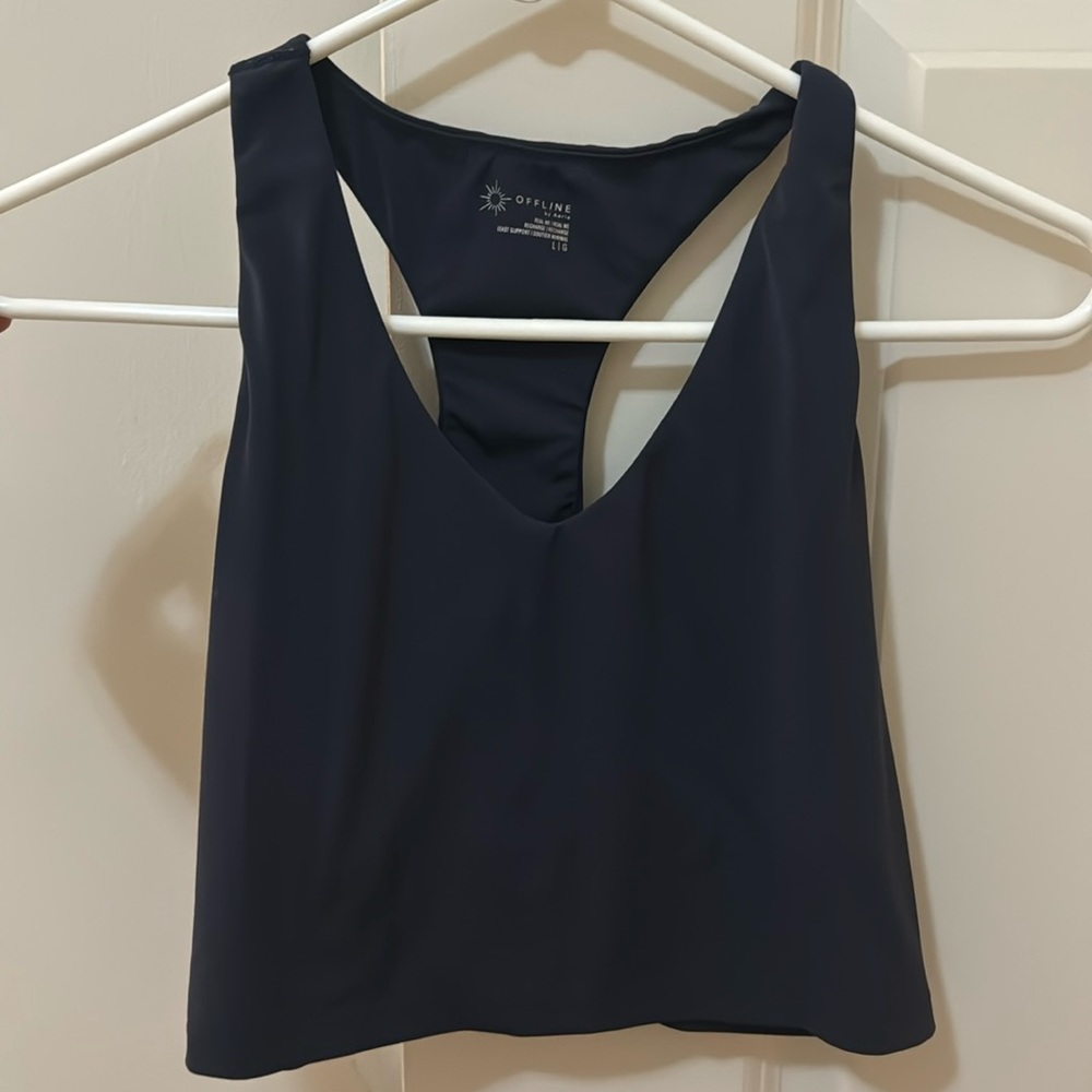 Aerie offline real me long line sports bra, size large. Navy blue!